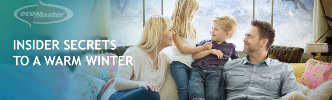Family in cozy and warm couch while there is freezing winter outside