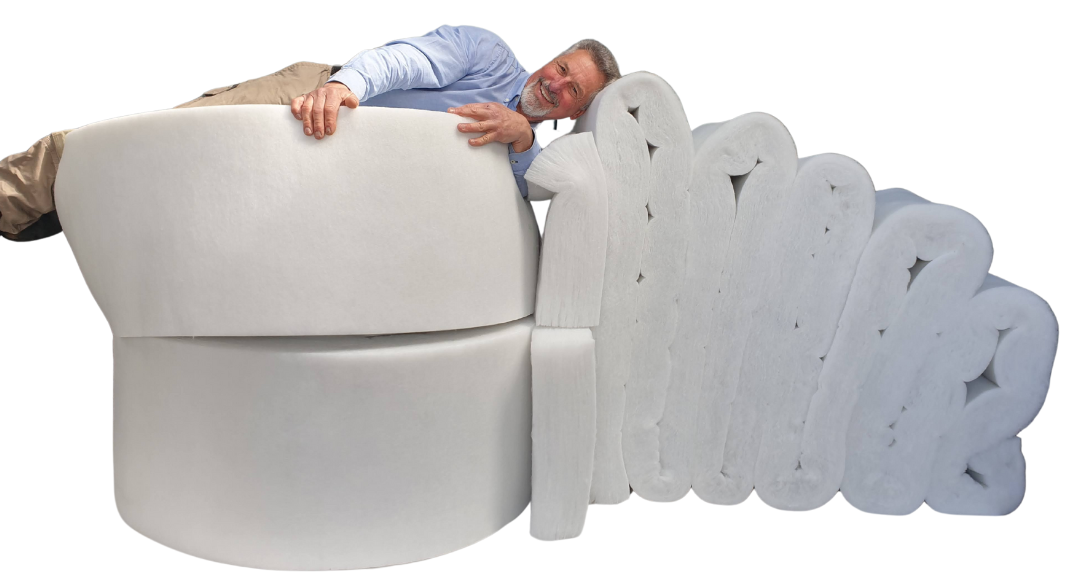 ecoMaster How We Accidentally Invented Polyester Underfloor Insulation (And Then Made It Better) ecoMaster Maurice with Polymax Underfloor Insulation Rolls from Bradford CSR