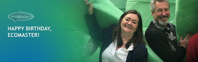 ecoMaster founders Lyn and Maurice Beinats with Polyster Rolls in the Background