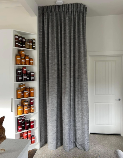 ecoMaster Comfort Series: Room-by-Room Rescue Lounge Room Noren Curtains closed with cat EcoMaster